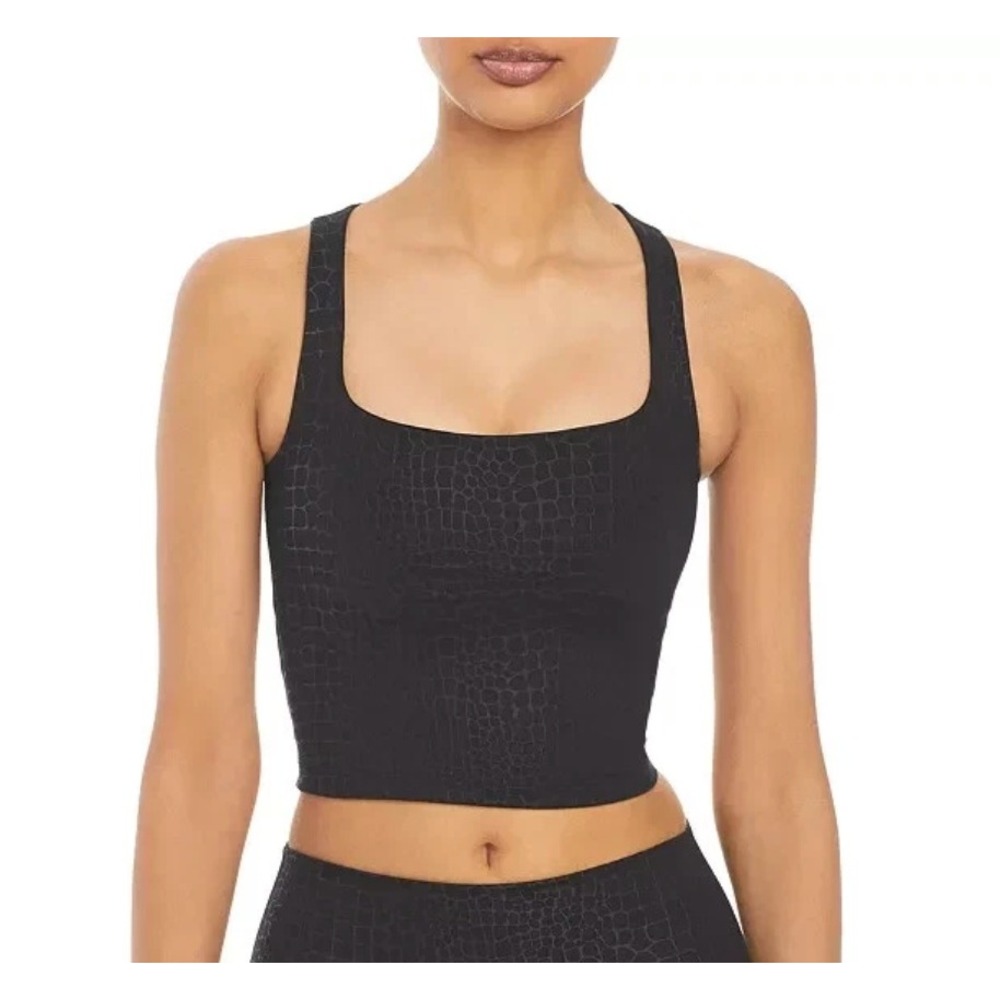 Beyond‎ Yoga Black Croc Square Neck Cropped Tank Womens XL Athleisure Activewear